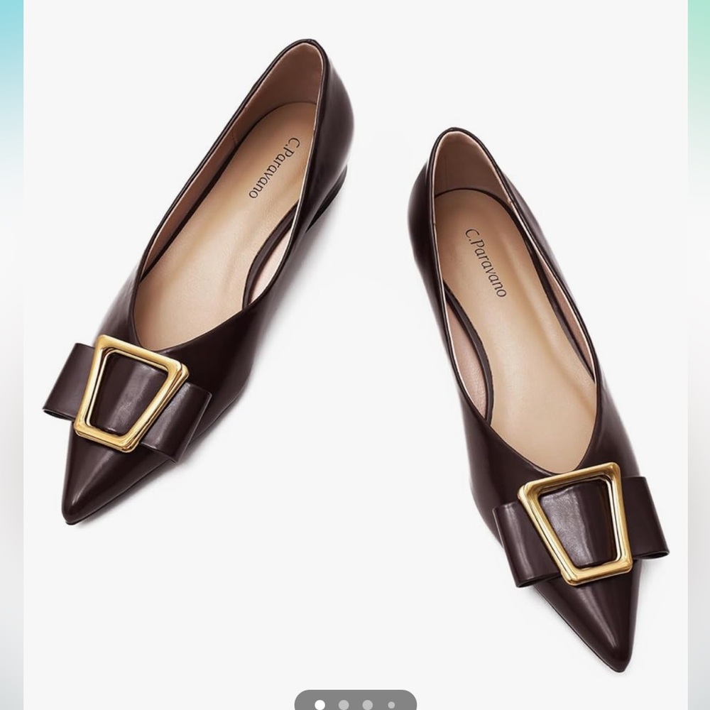 C. Petrarano Brown Pointed-Toe Buckle Flats